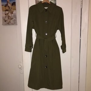 Like-New Olive 44” Long Trench Coat